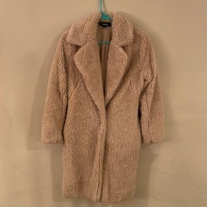 Long tan teddy coat